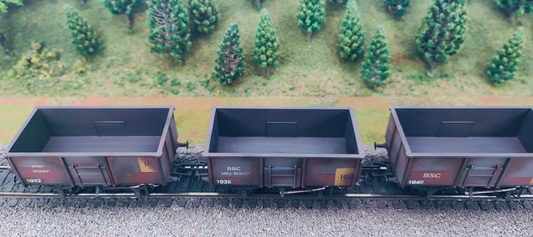 Accurascale Exclusive 16-Tonne Mineral British Steel Scrap Weathered Model Railway Wagons_OO_ - Set of 3 Looking Down