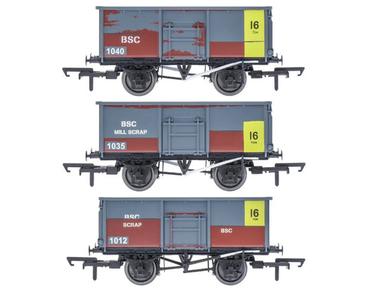 Accurascale Exclusive 16 - Tonne Mineral British Steel Scrap Model Railway Wagons - Set of 3 Stacked