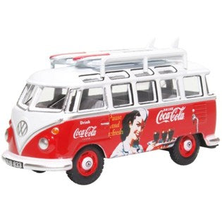 1.76 Scale Diecast Model VW T1 Bus Complete With Surfboards_Iconic Coca Cola Livery