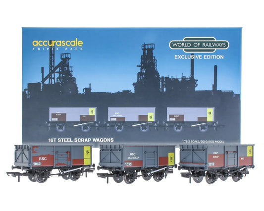 Accurascale Exclusive 16-Tonne Mineral British Steel Scrap Model Railway Wagons - Set of 3
